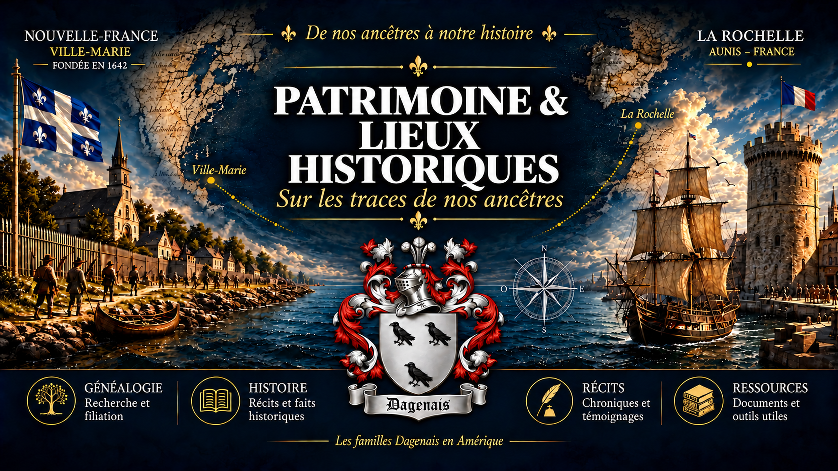 Patrimoine et lieux historiques, avec Ville-Marie, La Rochelle et le blason Dagenais.