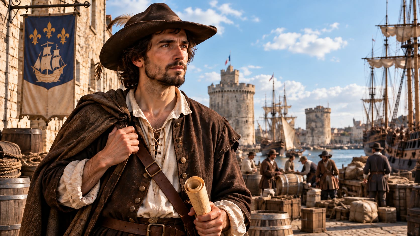 Portrait imaginé de Pierre Dagenais dit Lépine, portant un chapeau sombre et une barbe grise.