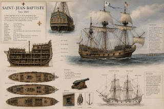 Saint-Jean-Baptiste de Dieppe — Traversée de l'Atlantique Reconstitution artistique du Saint-Jean-Baptiste de Dieppe naviguant vers la Nouvelle-France au XVIIe siècle